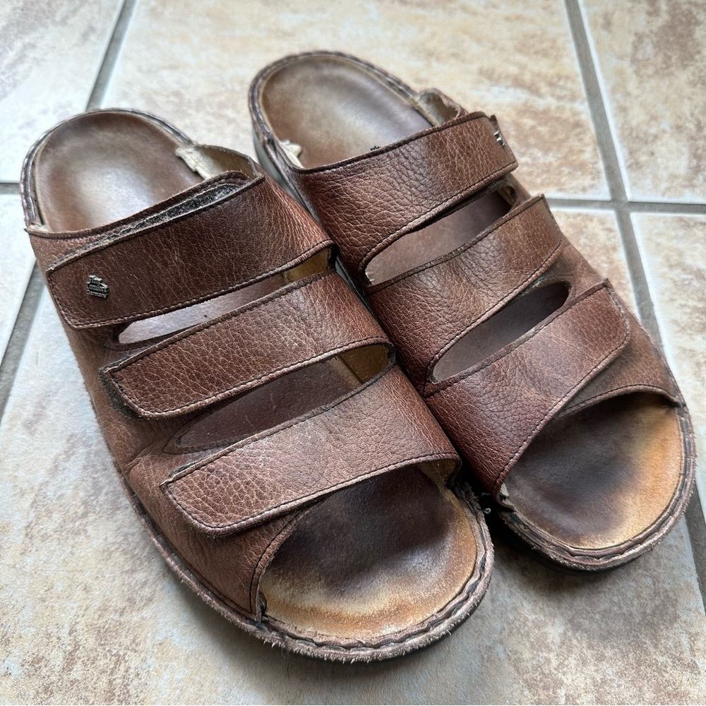 Finn Comfort Slide 3 Strap Brown Leather Slide Sandal Women’s EU 42 US 10.5